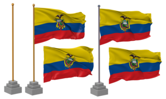 Ecuador vlag golvend verschillend stijl met staan pool geïsoleerd, 3d renderen png