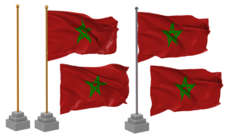 Maroc drapeau agitant différent style avec supporter pôle isolé, 3d le rendu png