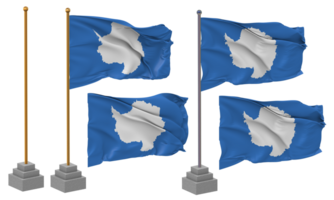 antarctica vlag golvend verschillend stijl met staan pool geïsoleerd, 3d renderen png