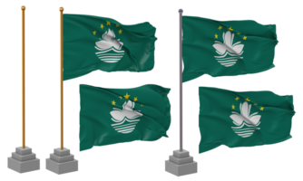 China Macau, Macao Flag Waving Different Style With Stand Pole Isolated, 3D Rendering png