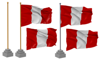 Peru vlag golvend verschillend stijl met staan pool geïsoleerd, 3d renderen png