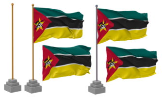 moçambique flagga vinka annorlunda stil med stå Pol isolerat, 3d tolkning png