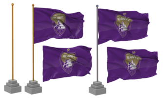 Al Ain Football Club Flag Waving Different Style With Stand Pole Isolated, 3D Rendering png