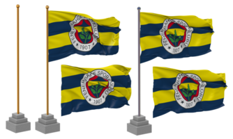 Fenerbahce Spor Kulubu Flag Waving Different Style With Stand Pole Isolated, 3D Rendering png