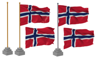 Norge flagga vinka annorlunda stil med stå Pol isolerat, 3d tolkning png