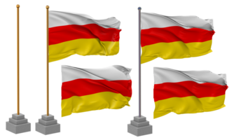 Süd ossetien Flagge winken, Stand, Pole, isoliert, 3d Illustration, 3d Wiedergabe, Flagge, golden, png