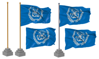 international maritime organisation, imo drapeau agitant différent style avec supporter pôle isolé, 3d le rendu png