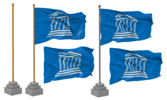 United Nations Educational, Scientific and Cultural Organization, UNESCO Flag Waving Different Style With Stand Pole Isolated, 3D Rendering png