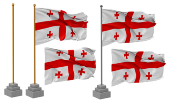 Georgia Flag Waving Different Style With Stand Pole Isolated, 3D Rendering png