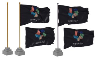Neom Flag Waving Different Style With Stand Pole Isolated, 3D Rendering png