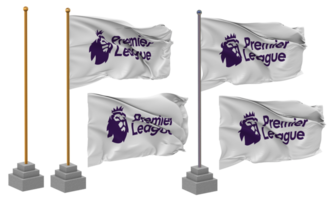 premier liga bandeira acenando diferente estilo com ficar de pé pólo isolado, 3d Renderização png