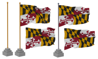 State of Maryland Flag Waving Different Style With Stand Pole Isolated, 3D Rendering png