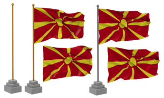 norte Macedônia bandeira acenando diferente estilo com ficar de pé pólo isolado, 3d Renderização png