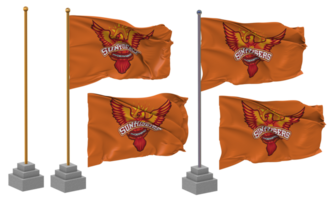 Sonnenaufgang Hyderabad, srh Flagge winken anders Stil mit Stand Pole isoliert, 3d Rendern png