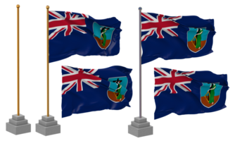 Montserrat Flag Waving, Stand, Pole, Isolated, 3d illustration, 3d rendering, Flag, Golden, png