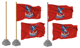 Crystal Palace Football Club Flag Waving Different Style With Stand Pole Isolated, 3D Rendering png
