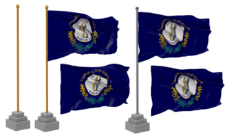 State of Kentucky Flag Waving, Stand, Pole, Isolated, 3d illustration, 3d rendering, Flag, Golden, png