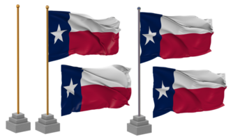 Etat de Texas drapeau agitant différent style avec supporter pôle isolé, 3d le rendu png