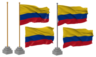 Colombia Flag Waving Different Style With Stand Pole Isolated, 3D Rendering png