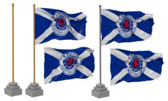 rangers Football club drapeau agitant différent style avec supporter pôle isolé, 3d le rendu png