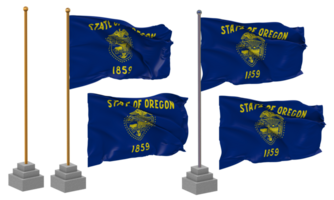 Zustand von Oregon Flagge winken anders Stil mit Stand Pole isoliert, 3d Rendern png