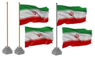 Iran Flag Waving Different Style With Stand Pole Isolated, 3D Rendering png