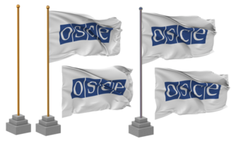 organisatie voor veiligheid en co operatie in Europa, osce vlag golvend verschillend stijl met staan pool geïsoleerd, 3d renderen png