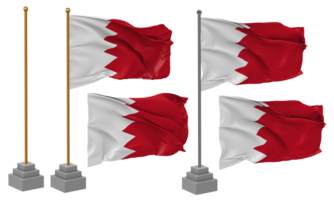 Bahrain Flag Waving Different Style With Stand Pole Isolated, 3D Rendering png