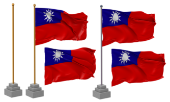 Taiwan Flag Waving, Stand, Pole, Isolated, 3d illustration, 3d rendering, Flag, Golden, png