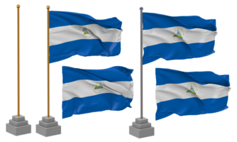 Nicaragua Flagge winken anders Stil mit Stand Pole isoliert, 3d Rendern png