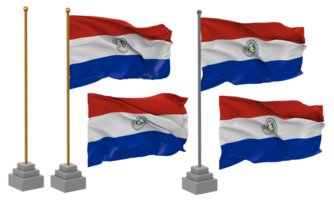 Paraguay Flagge winken anders Stil mit Stand Pole isoliert, 3d Rendern png