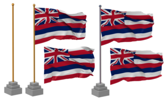 State of Hawaii Flag Waving, Stand, Pole, Isolated, 3d illustration, 3d rendering, Flag, Golden, png