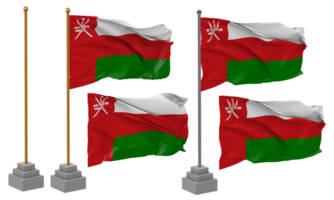 Oman vlag golvend verschillend stijl met staan pool geïsoleerd, 3d renderen png