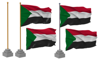 Sudan Flagge winken, Stand, Pole, isoliert, 3d Illustration, 3d Wiedergabe, Flagge, golden, png