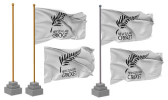 New Zealand Cricket, NZC Flag Waving Different Style With Stand Pole Isolated, 3D Rendering png