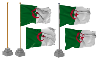 Algerien Flagge winken anders Stil mit Stand Pole isoliert, 3d Rendern png