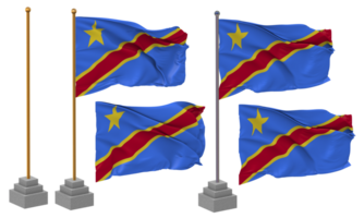 DR Congo Flag Waving Different Style With Stand Pole Isolated, 3D Rendering png