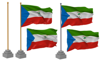 Equatorial Guinea Flag Waving Different Style With Stand Pole Isolated, 3D Rendering png