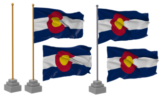 Zustand von Colorado Flagge winken, Stand, Pole, isoliert, 3d Illustration, 3d Wiedergabe, Flagge, golden, png