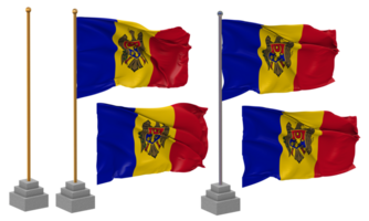 Moldavie drapeau agitant différent style avec supporter pôle isolé, 3d le rendu png