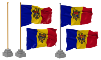 Moldova Flag Waving Different Style With Stand Pole Isolated, 3D Rendering png