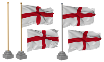 England Flag Waving Different Style With Stand Pole Isolated, 3D Rendering png