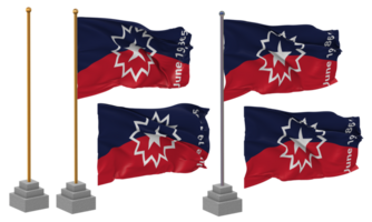 Juneteenth Flag Waving Different Style With Stand Pole Isolated, 3D Rendering png