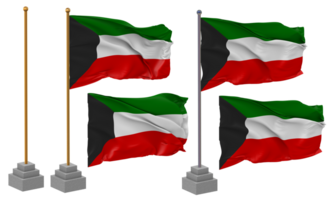 kuwait flagga vinka annorlunda stil med stå Pol isolerat, 3d tolkning png