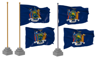 State of New York Flag Waving Different Style With Stand Pole Isolated, 3D Rendering png