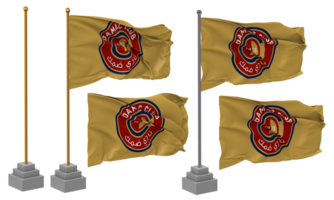 damak Amerikaans voetbal club vlag golvend verschillend stijl met staan pool geïsoleerd, 3d renderen png