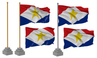 Bonaire Flagge winken anders Stil mit Stand Pole isoliert, 3d Rendern png