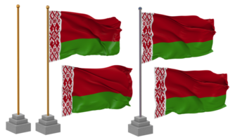 Belarus Flag Waving Different Style With Stand Pole Isolated, 3D Rendering png