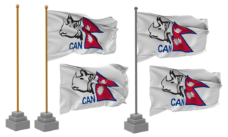 Cricket Association of Nepal, CAN Flag Waving Different Style With Stand Pole Isolated, 3D Rendering png