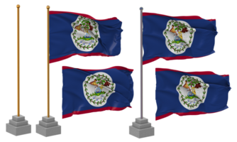 belize bandeira acenando diferente estilo com ficar de pé pólo isolado, 3d Renderização png